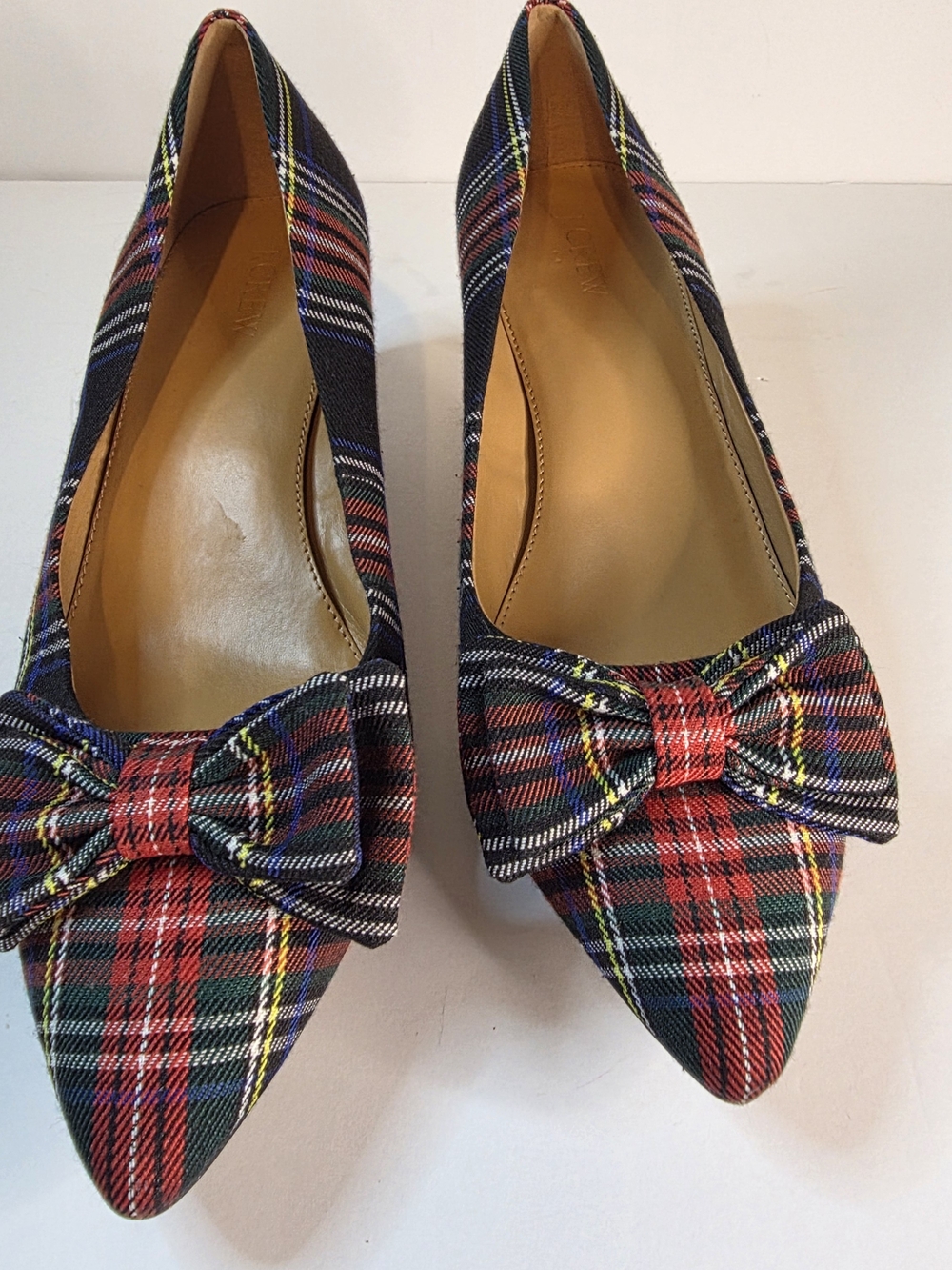J. Crew Women's Plaid Pointed-Toe Bow Heels - Red Multicolor Size 10.5
